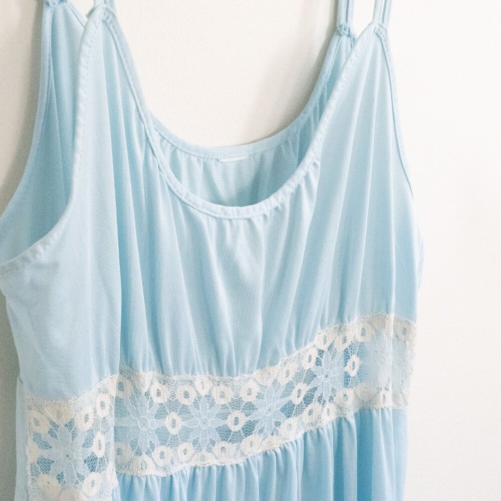 Vintage Lace & Satin Blue Nightgown Nightie Neglige Lingerie